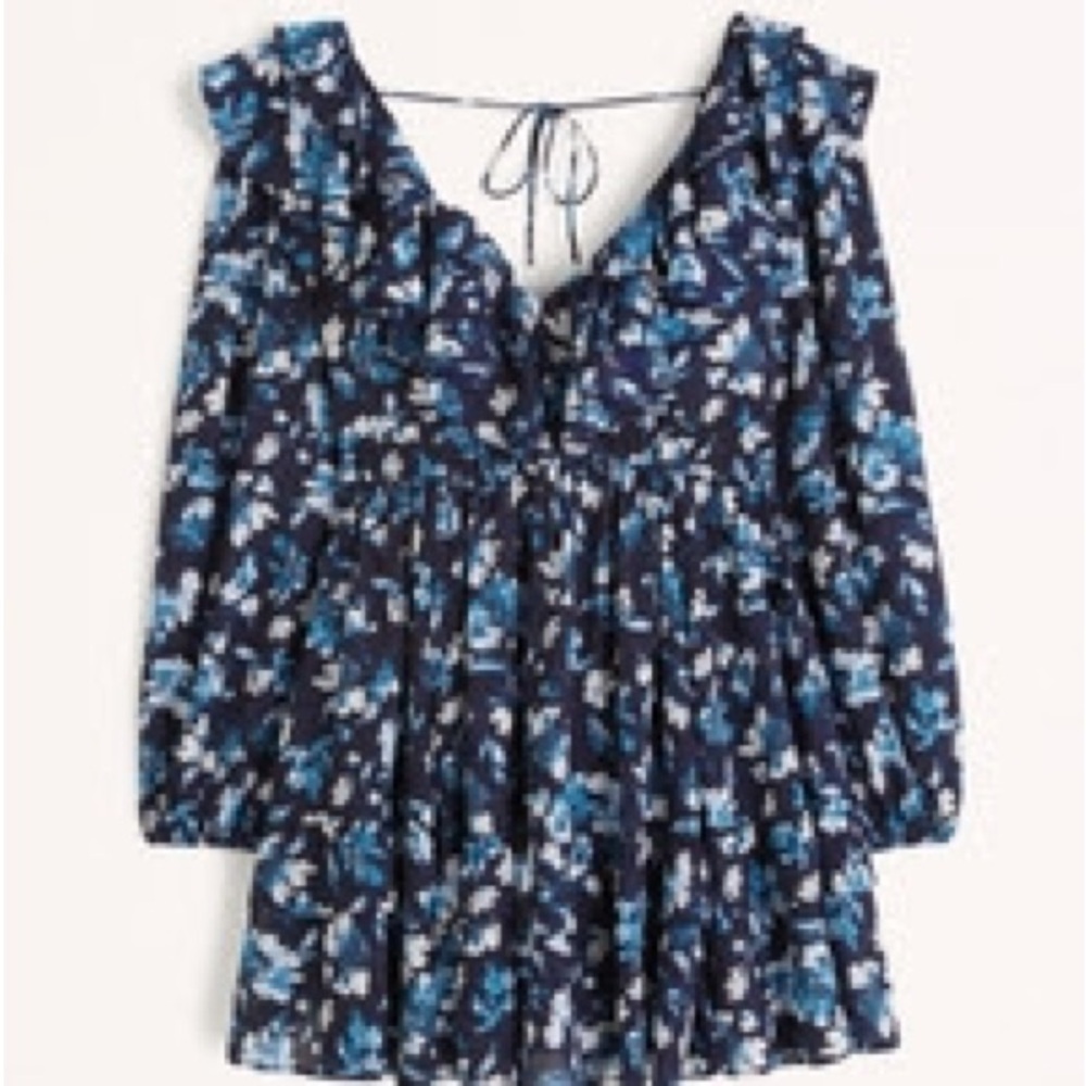 Abercrombie & Fitch Blue Floral Ruffle Blouse